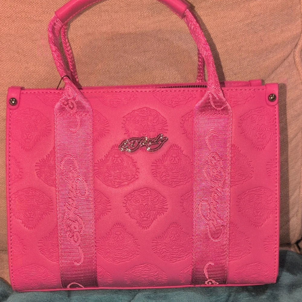 Ed Hardy Pink Embossed Tote With Shoulder Strap NWT